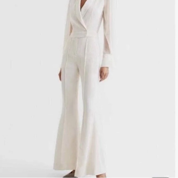 Reiss Pants - REISS LENNON SHEER SLEEVE TUX IVORY JUMPSUIT SIZE 0